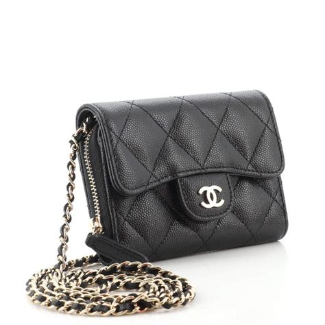 Chanel Classic Zip Around Card Holder on Chain Quilted Caviar 